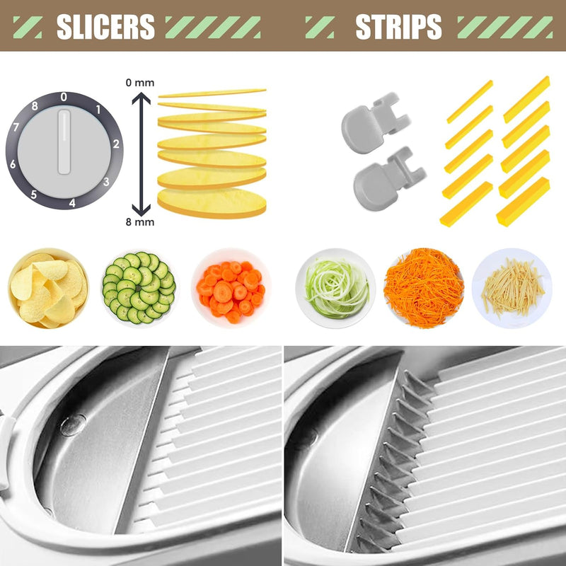 Vegetable Slicer, Adjustable Vegetable Chopper with Container, Multifunctional Safe Vegetable Chopper Food Chopper for Potatoes Tomatoes Cucumber, Grey