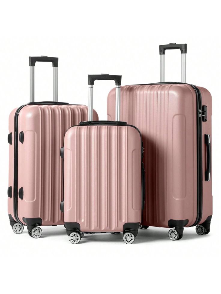 Lightweight Rose Gold Hard Shell ABS Suitcase Set Luggage Travel Trolley Set of 3 Cabin Cases