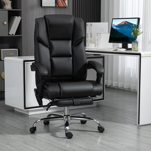 Office Massage Chair with Swivel, Footrest and Lumbar Support - Black