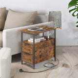 Slim Side Table with Charging Station Bedside Table with 2 AC Outlets