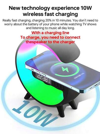 Wireless Charger Digital Clock Atmosphere Lamp, 3 In 1